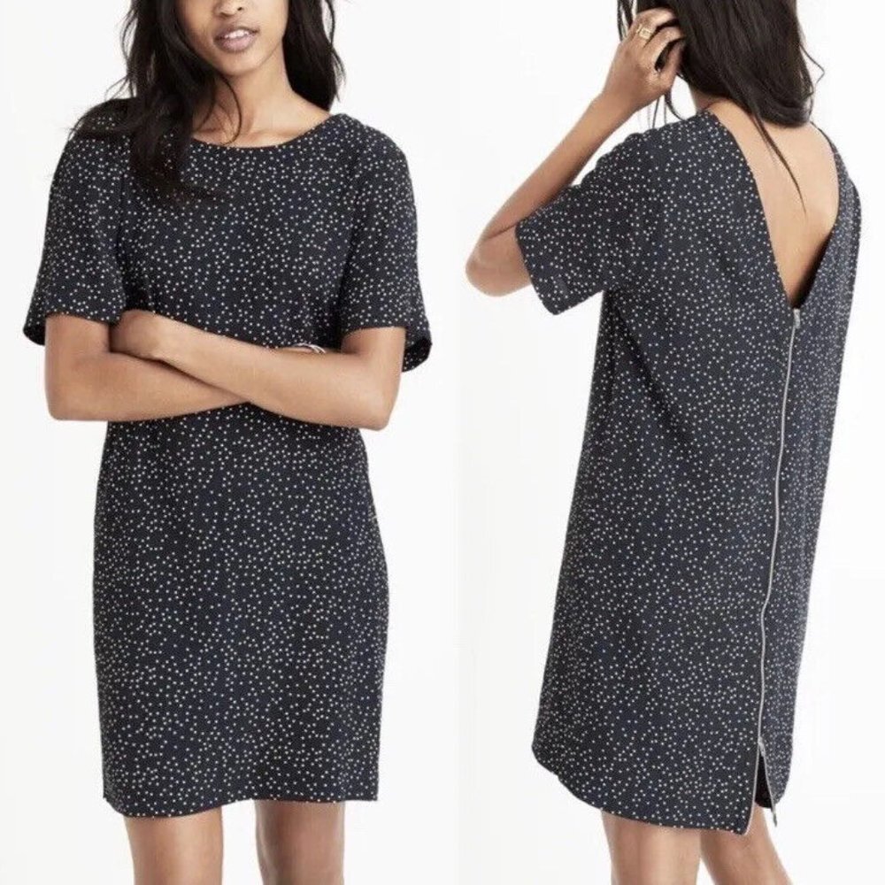 NWT MADEWELL Polka Dot Flutter Short Sleeve Dress Black White Sz 2